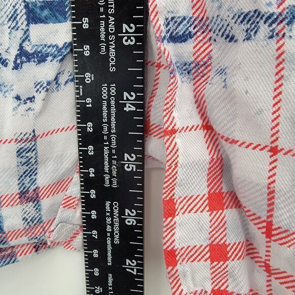 Signature Studio Women's Plaid Button Down Roll Tab Sleeve Shirt Red White‎ Blue - Picture 11 of 11